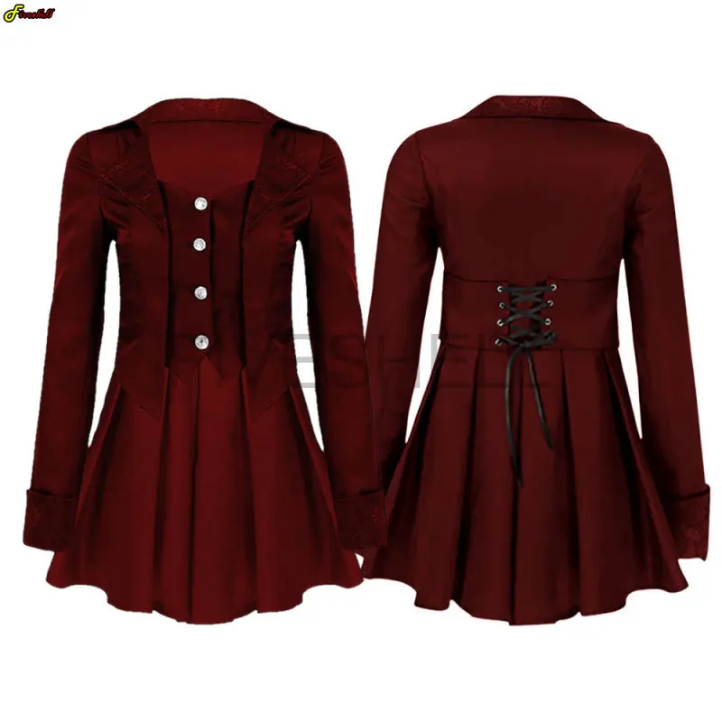 Women Medieval Renaissance Gothic Jacket Dress Lace Up Jacket Coat Lapel Collar Long Sleeves Hem Performance Cosplay Costume
Women Medieval Renaissance Gothic Jacket Dress Lace Up Jacket Coat Lapel Collar Long Sleeves Hem Performance Cosplay Costume