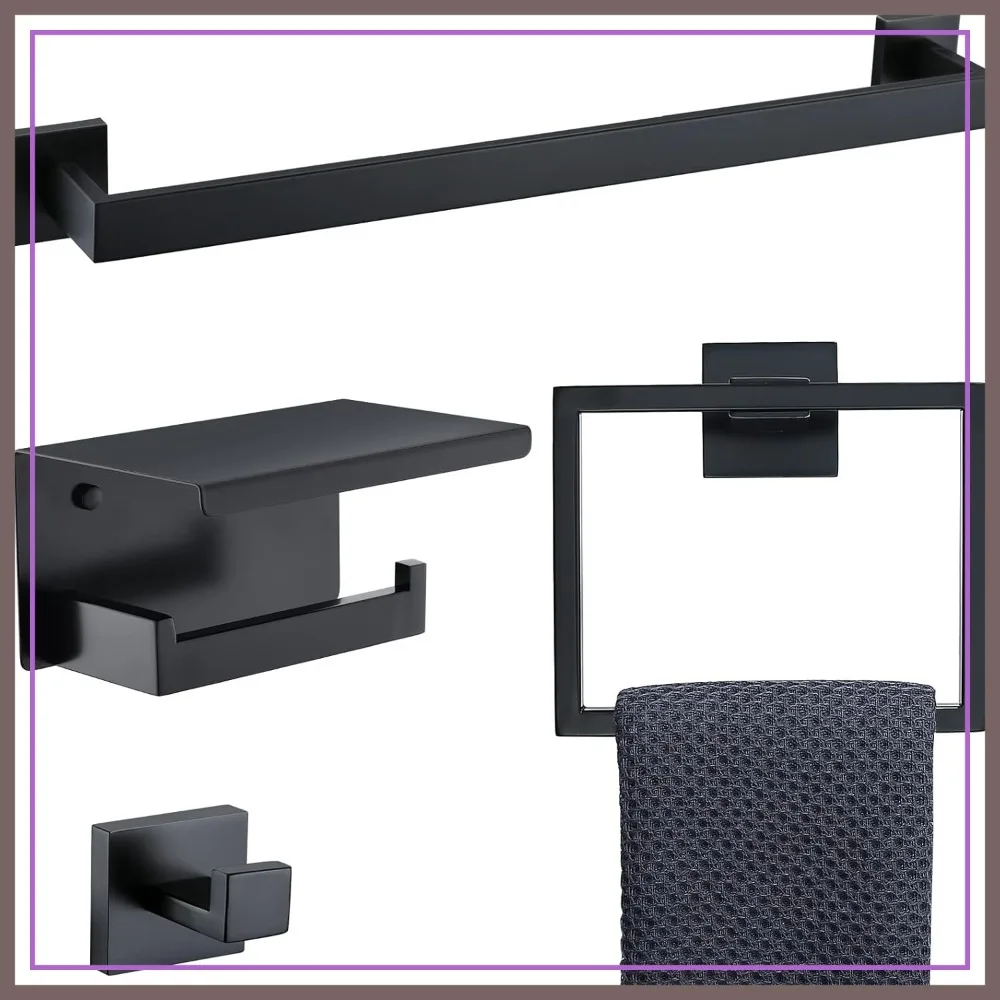 Matte Black 4-Piece Bathroom Hardware Set, 23.6 Inch Towel Bar Holder, Wall Mounted Stainless Steel Accessories Kit
Matte Black 4-Piece Bathroom Hardware Set, 23.6 Inch Towel Bar Holder, Wall Mounted Stainless Steel Accessories Kit