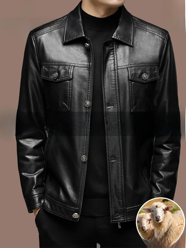 Pierre Cardin Genuine Leather Jacket Men's Motorcycle Style Fleece Lined Sheepskin Collar Midlife Outerwear Casual Business
Pierre Cardin Genuine Leather Jacket Men's Motorcycle Style Fleece Lined Sheepskin Collar Midlife Outerwear Casual Business