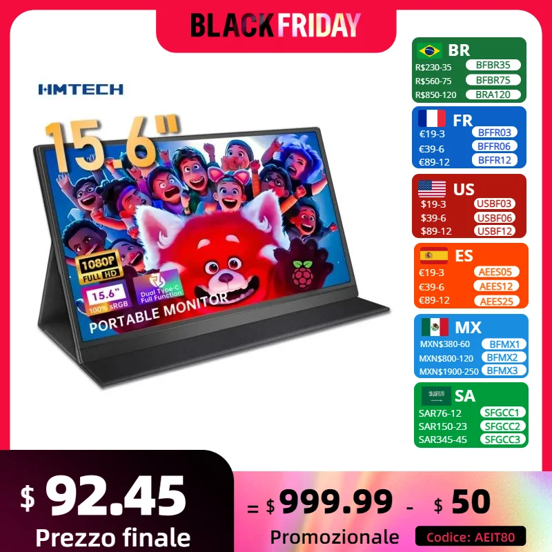 Ultra-Slim 15.6" Portable External Monitor With Speaker IPS 1080P FHD 100%sRGB HDMI Screen For Laptop PC Computer Gaming Display
Ultra-Slim 15.6" Portable External Monitor With Speaker IPS 1080P FHD 100%sRGB HDMI Screen For Laptop PC Computer Gaming Display