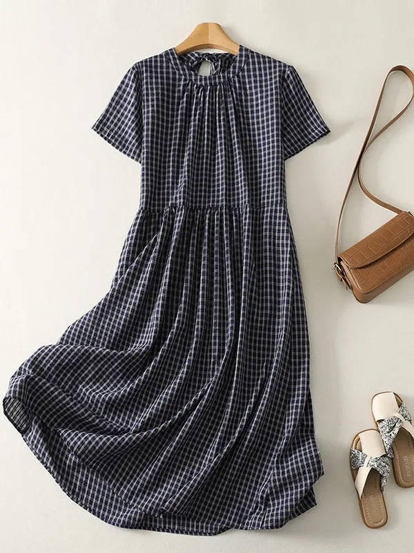 Casual Artistic Loose Fit A-Line Dress Summer Slimming Short Sleeve Plaid Long Dress Women's plus Size Clothing round Neck Bu...
Casual Artistic Loose Fit A-Line Dress Summer Slimming Short Sleeve Plaid Long Dress Women's plus Size Clothing round Neck Bu...