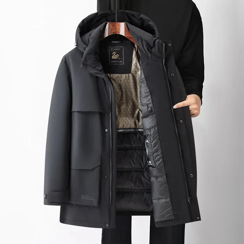 Men's Down Jacket Solid Color Middle-aged Business Casual Versatile Hooded Mid Length Jacket
Men's Down Jacket Solid Color Middle-aged Business Casual Versatile Hooded Mid Length Jacket