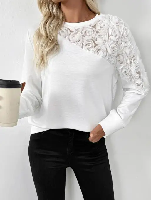 Women's Top Spring and Autumn New Fashionable Elegant and Personalized Style 3D Rose Splicing Round Neck Long Sleeve Top
Women's Top Spring and Autumn New Fashionable Elegant and Personalized Style 3D Rose Splicing Round Neck Long Sleeve Top