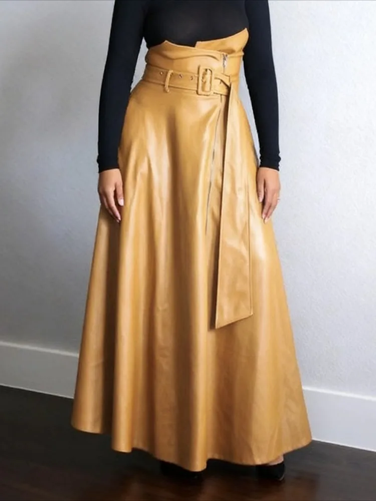 Trendy PU Leather Maxi Skirt for Women Elegant Loose A-line Pockets High Waisted with Belted Casual Ladies Zipper Skirts Size S
Trendy PU Leather Maxi Skirt for Women Elegant Loose A-line Pockets High Waisted with Belted Casual Ladies Zipper Skirts Size S