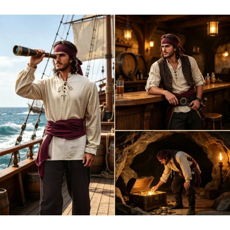 8 Piece Men‘s Renaissance Costume Medieval Pirate Shirt & Ankle – Breathable & Authentic – Perfect for Halloween Themed Party
8 Piece Men‘s Renaissance Costume Medieval Pirate Shirt & Ankle – Breathable & Authentic – Perfect for Halloween Themed Party