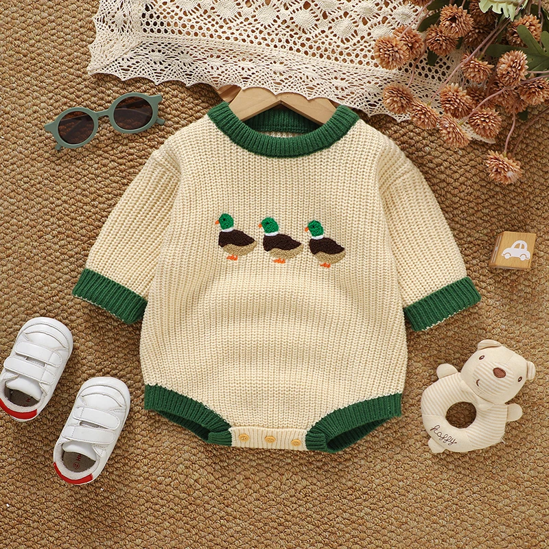 Baby Bodysuit Knit Infant Boy Girl Jumpsuit Long Sleeve Fall Newborn Kid Clothes Cute Cartoon Duck Romper 0-18M Overalls Sweater
Baby Bodysuit Knit Infant Boy Girl Jumpsuit Long Sleeve Fall Newborn Kid Clothes Cute Cartoon Duck Romper 0-18M Overalls Sweater