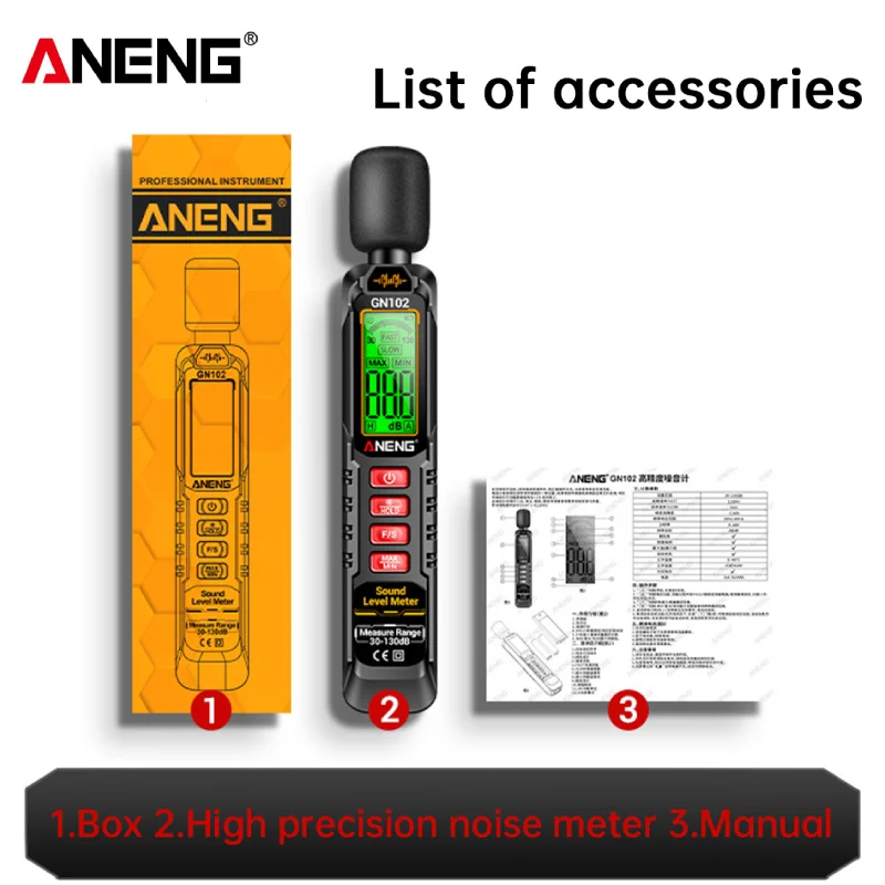 GN102 Mini Decibel Meter HD Screen Display DB Noise Meter 30-130dB Sound Tester ANENG Household Volume and Sound Level Meters
GN102 Mini Decibel Meter HD Screen Display DB Noise Meter 30-130dB Sound Tester ANENG Household Volume and Sound Level Meters