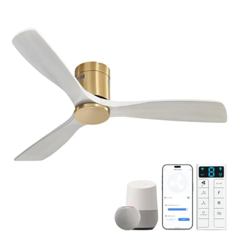 52 Inch Smart Ceiling Fan for Bedroom/Patio, Solid Wood, Grey Gold, Flush Mount, No Light, Compatible with Alexa/Google Assista
52 Inch Smart Ceiling Fan for Bedroom/Patio, Solid Wood, Grey Gold, Flush Mount, No Light, Compatible with Alexa/Google Assista