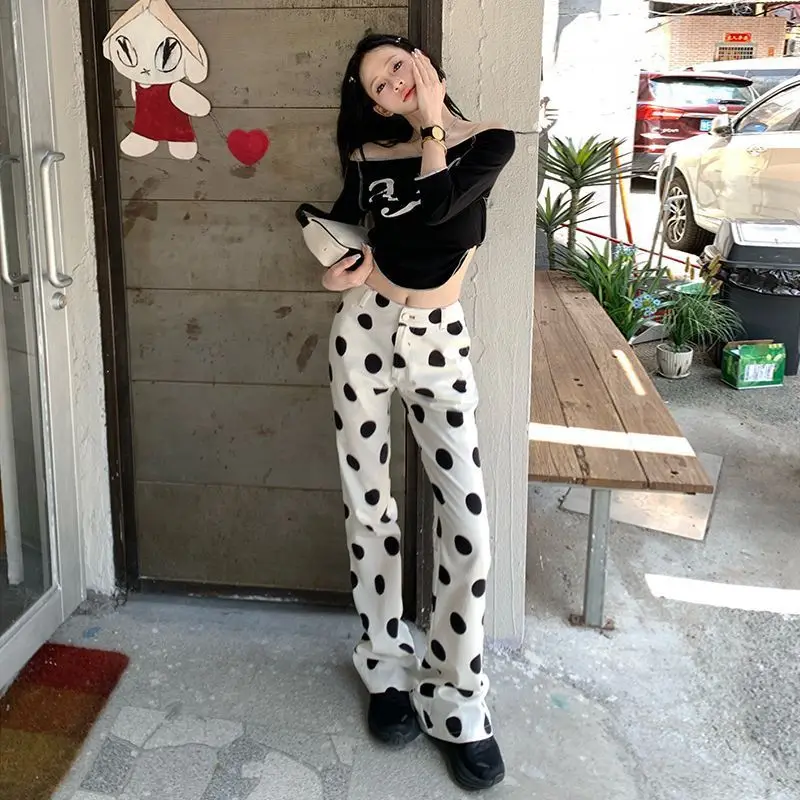 American Retro Low Waist Polka Dot Printed Jeans Women Summer New Style Personalized Straight Versatile Casual Trousers
American Retro Low Waist Polka Dot Printed Jeans Women Summer New Style Personalized Straight Versatile Casual Trousers