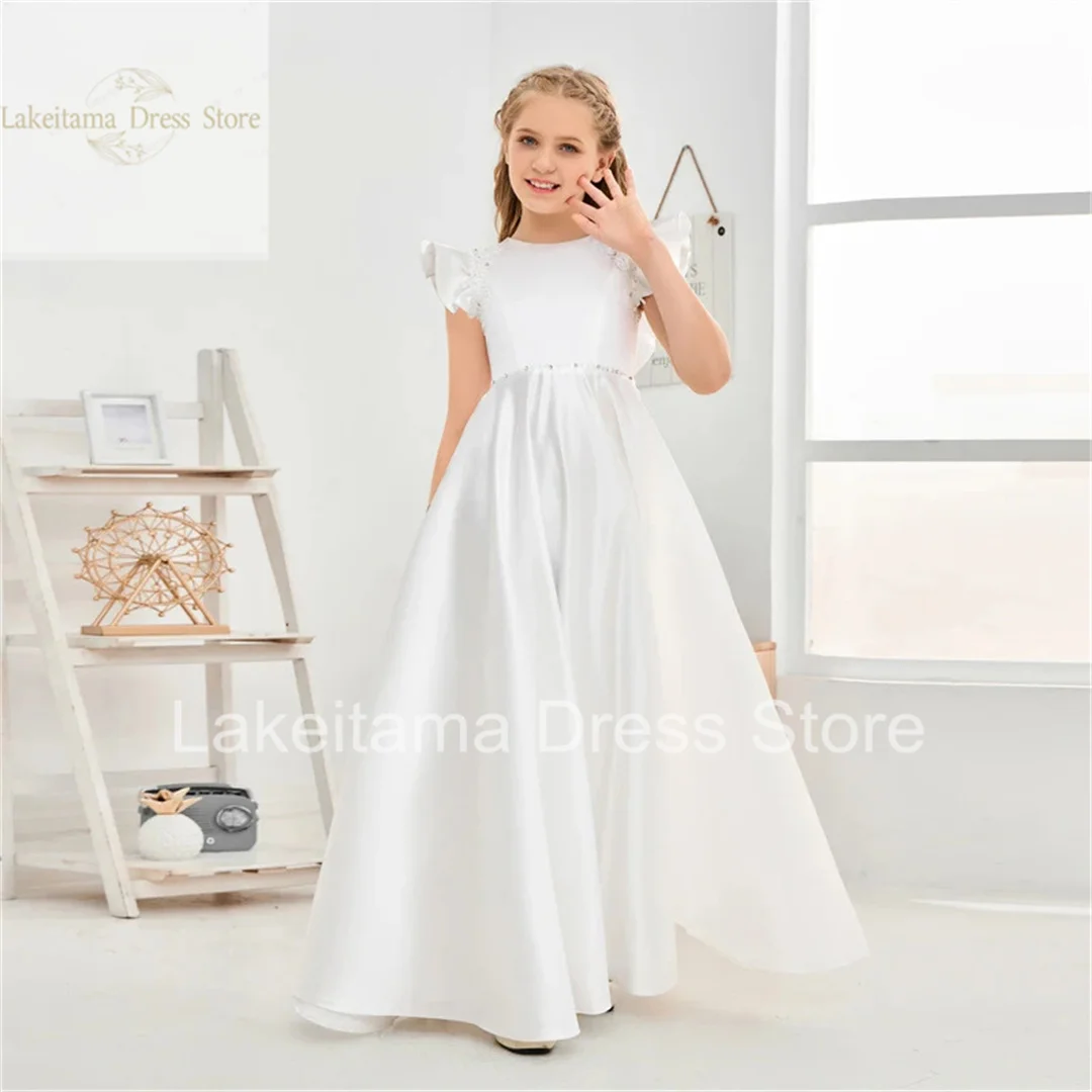 White Satin Flower Girl Dress For Wedding Elegant Pearls Puffy With Bow Princess Birthday Party First Communion Dress Ball Gowns
White Satin Flower Girl Dress For Wedding Elegant Pearls Puffy With Bow Princess Birthday Party First Communion Dress Ball Gowns