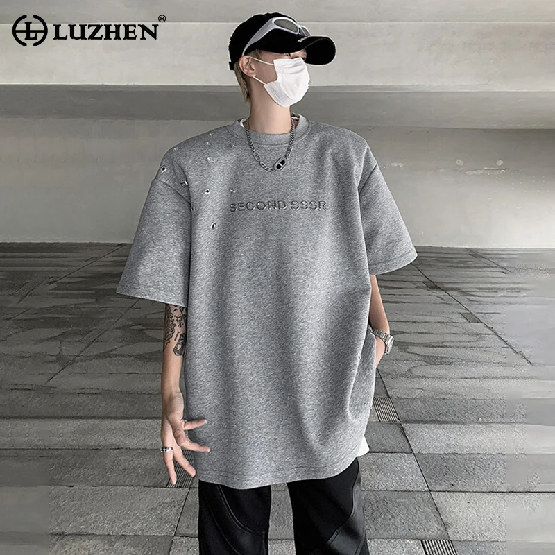 LUZHEN футболки с металлическими заклепками и металлическими украшениями, свободные наплечники, мужские футболки с надписью, лето 2021, лоскутные топы с короткими рукавами, одежда JY2005
LUZHEN футболки с металлическими заклепками и металлическими украшениями, свободные наплечники, мужские футболки с надписью, лето 2021, лоскутные топы с короткими рукавами, одежда JY2005