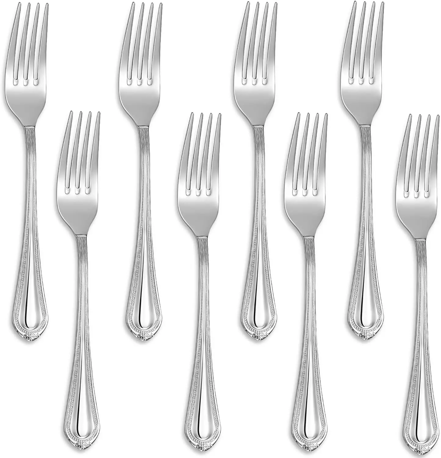 18/10 Stainless Steel Dinner Fork Set of 8 with Pearl Edge and Mirror Finish, Dishwasher Safe for Everyday Dining
18/10 Stainless Steel Dinner Fork Set of 8 with Pearl Edge and Mirror Finish, Dishwasher Safe for Everyday Dining