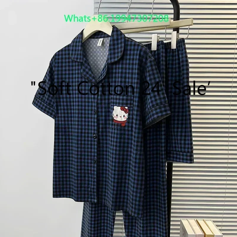 Summer new blue lapel cartoon Hello Kitty pajamas women's short sleeves short trousers cardigan loungewear three-piece set
Summer new blue lapel cartoon Hello Kitty pajamas women's short sleeves short trousers cardigan loungewear three-piece set