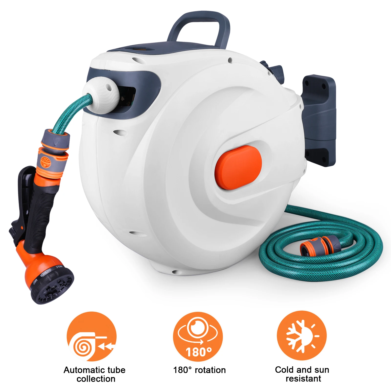 65 Ft Retractable Garden Hose Reel Automatic Hose Reel 180 Degree Swivel Bracket Telescopic Water Hose Reel for Garden Watering
65 Ft Retractable Garden Hose Reel Automatic Hose Reel 180 Degree Swivel Bracket Telescopic Water Hose Reel for Garden Watering