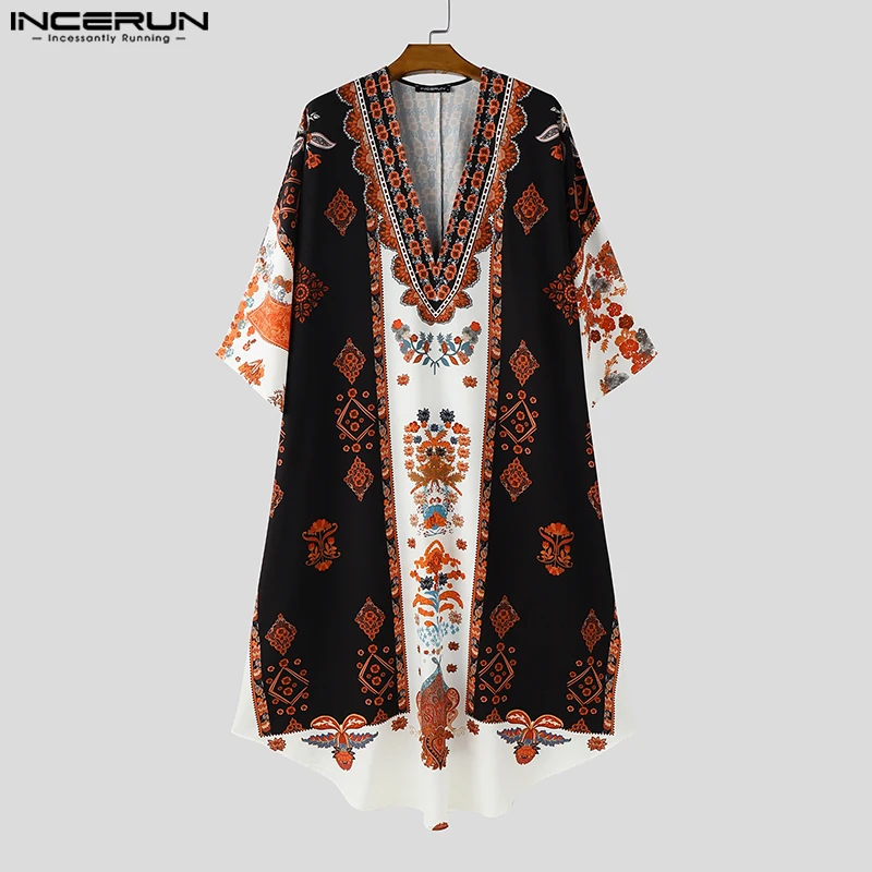 INCERUN Men Long Style Shirt Printing V Neck 3/4 Sleeve Oversize Male Dress Streetwear Vacation Casual Men Clothing Vintage
INCERUN Men Long Style Shirt Printing V Neck 3/4 Sleeve Oversize Male Dress Streetwear Vacation Casual Men Clothing Vintage