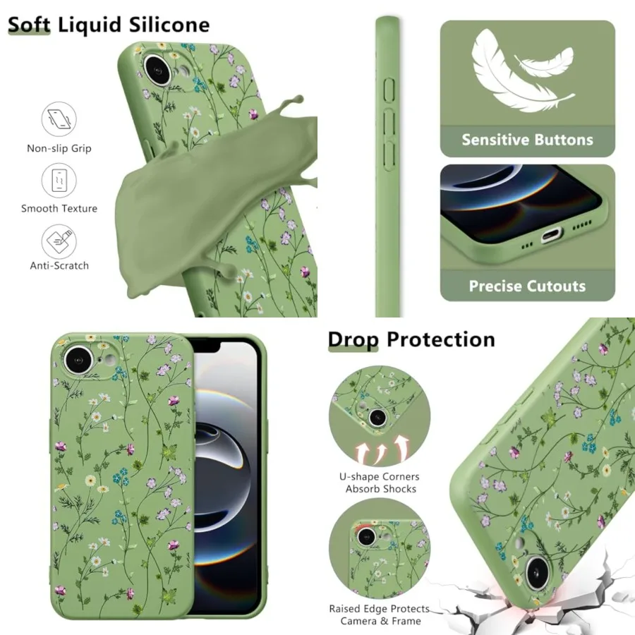 Floral Case for iPhone 16e/iPhone 17e, Liquid Silicone Cover with Cute Flower Branch Pattern for Girls Women Slim Soft Rubber P
Floral Case for iPhone 16e/iPhone 17e, Liquid Silicone Cover with Cute Flower Branch Pattern for Girls Women Slim Soft Rubber P