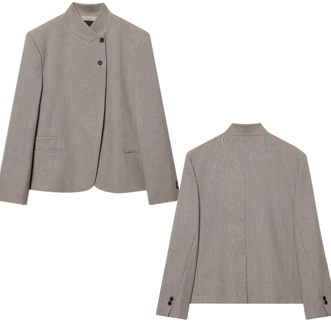 Maxdutti Minimalist Women's Elegant Khaki Stand Up Collar Suit Women's Jacket Woman Clothes Tops Ropa mujer Blazer
Maxdutti Minimalist Women's Elegant Khaki Stand Up Collar Suit Women's Jacket Woman Clothes Tops Ropa mujer Blazer