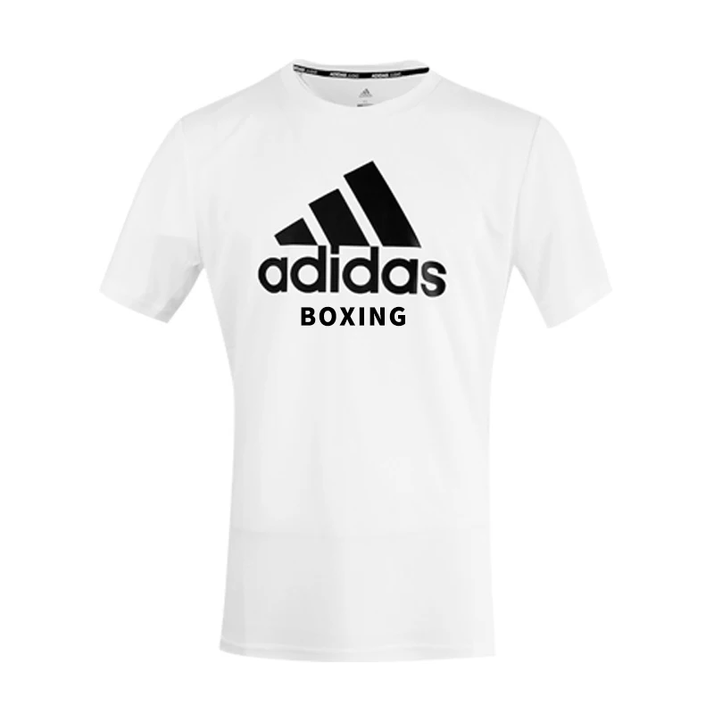 Adidas White Short Sleeve T Shirt from the Boxing Series with Black Brand Logo and Text for Athletic and Casual Wear
Adidas White Short Sleeve T Shirt from the Boxing Series with Black Brand Logo and Text for Athletic and Casual Wear