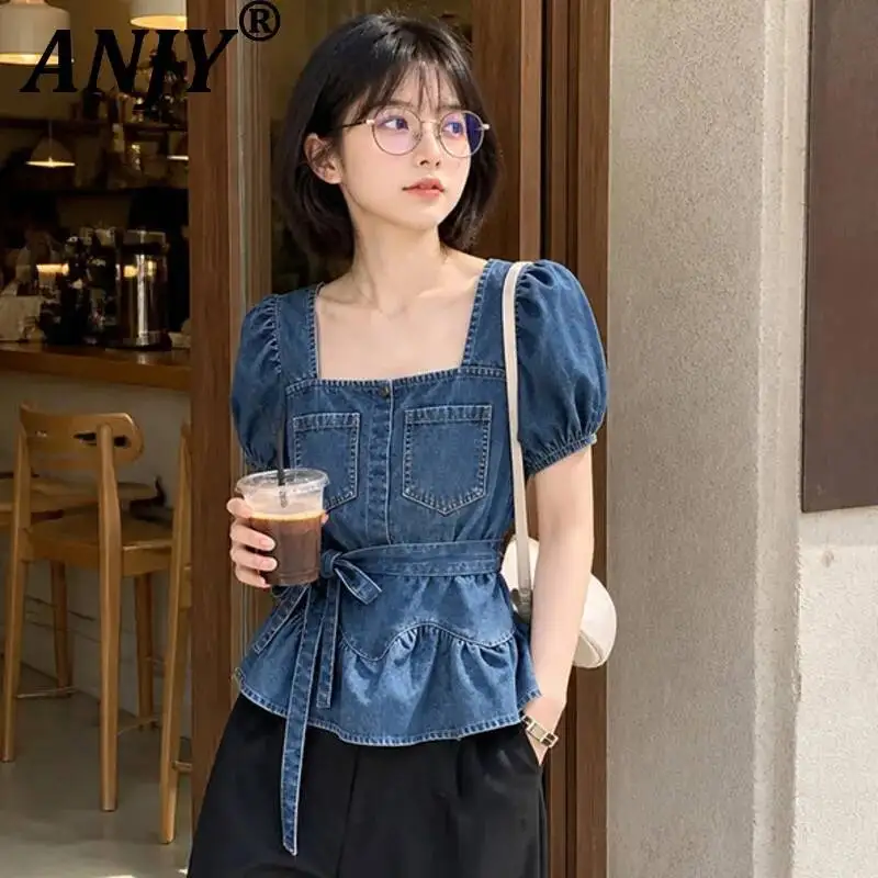 ANJY Spring Summer New Women French Style Square Collar Denim Shirt Design Niche Puff Sleeve Elegant Trend Slim Short Top A25170
ANJY Spring Summer New Women French Style Square Collar Denim Shirt Design Niche Puff Sleeve Elegant Trend Slim Short Top A25170