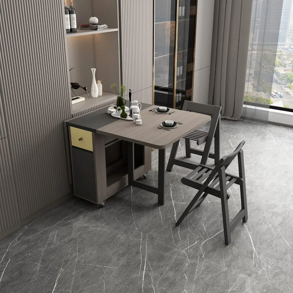 Table with Storage Rack and 2 Drawers, Movable Kitchen Table Extendable Versatile Table Space Saving Foldable in 3 Forms (Grey)
Table with Storage Rack and 2 Drawers, Movable Kitchen Table Extendable Versatile Table Space Saving Foldable in 3 Forms (Grey)