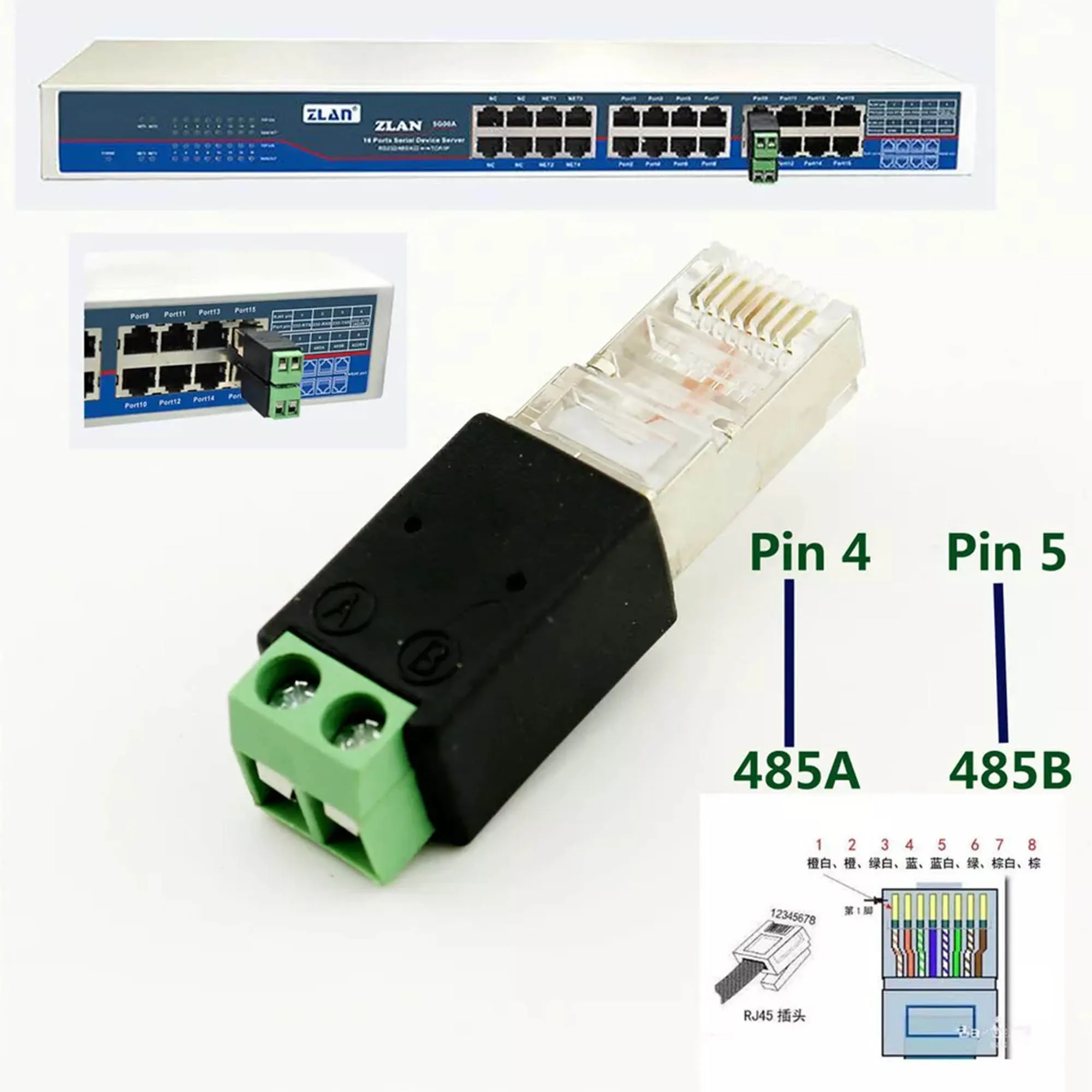 1pc RJ45 Male to 485 2 Pin (4 5P) Screw Terminal Adapter Connector Splitter CCTV DVR
1pc RJ45 Male to 485 2 Pin (4 5P) Screw Terminal Adapter Connector Splitter CCTV DVR