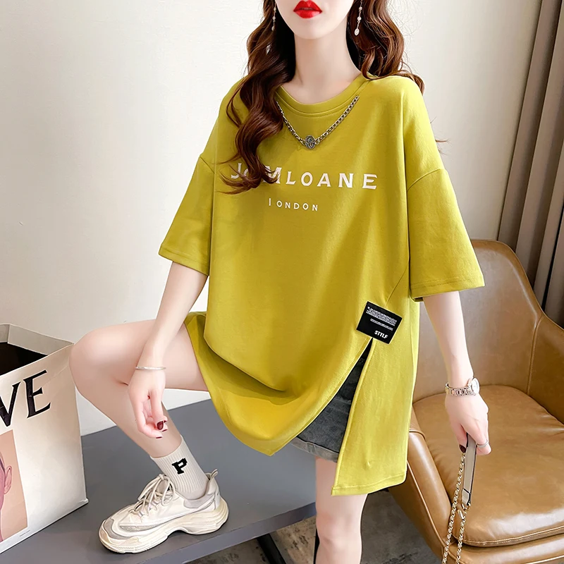 Cotton Short Sleeve T-shirt Women's Summer 2024 Hem Slit Chain Design Crew Neck New Top High Street Women's Tees
Cotton Short Sleeve T-shirt Women's Summer 2024 Hem Slit Chain Design Crew Neck New Top High Street Women's Tees