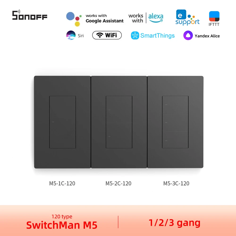 Умный настенный переключатель SONOFF M5 wifi 120 мм версия кнопочный переключатель 1/2/3 банда поддержка R5 alexa smartthings yandex alice
Умный настенный переключатель SONOFF M5 wifi 120 мм версия кнопочный переключатель 1/2/3 банда поддержка R5 alexa smartthings yandex alice