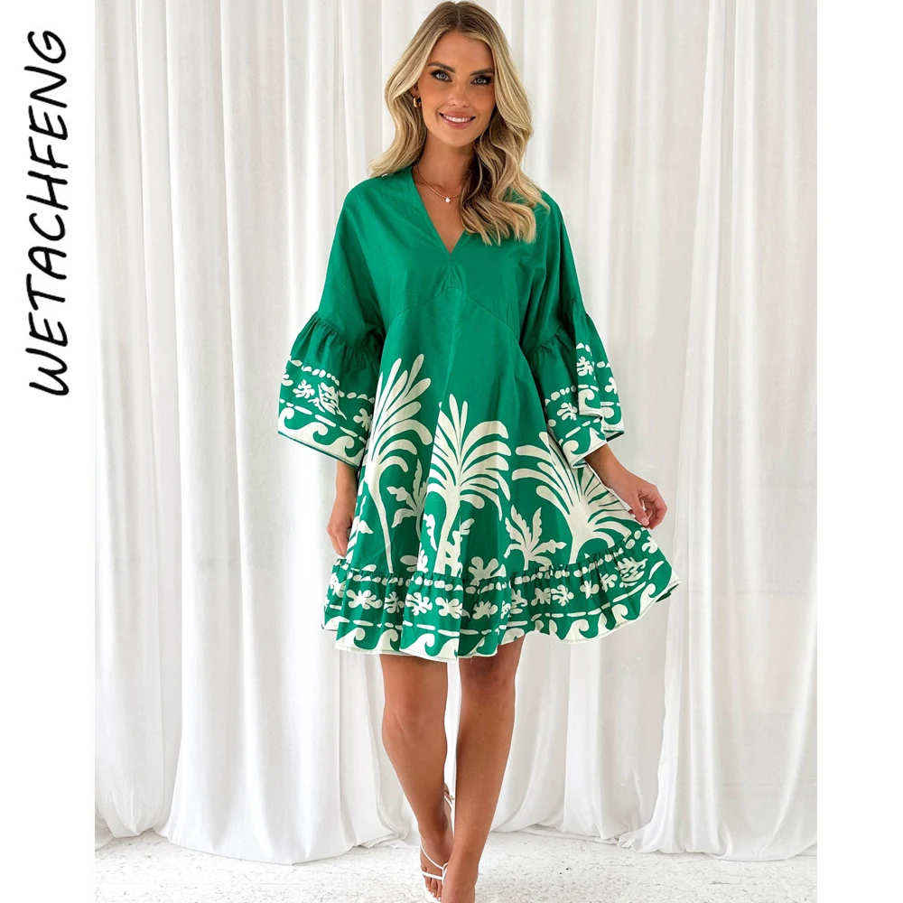Green Loose Summer V-neck Floral Printed Flared Sleeve Mini Dress For Women 2024 Fashion Casual Party Sexy Holiday Dress Clothes
Green Loose Summer V-neck Floral Printed Flared Sleeve Mini Dress For Women 2024 Fashion Casual Party Sexy Holiday Dress Clothes