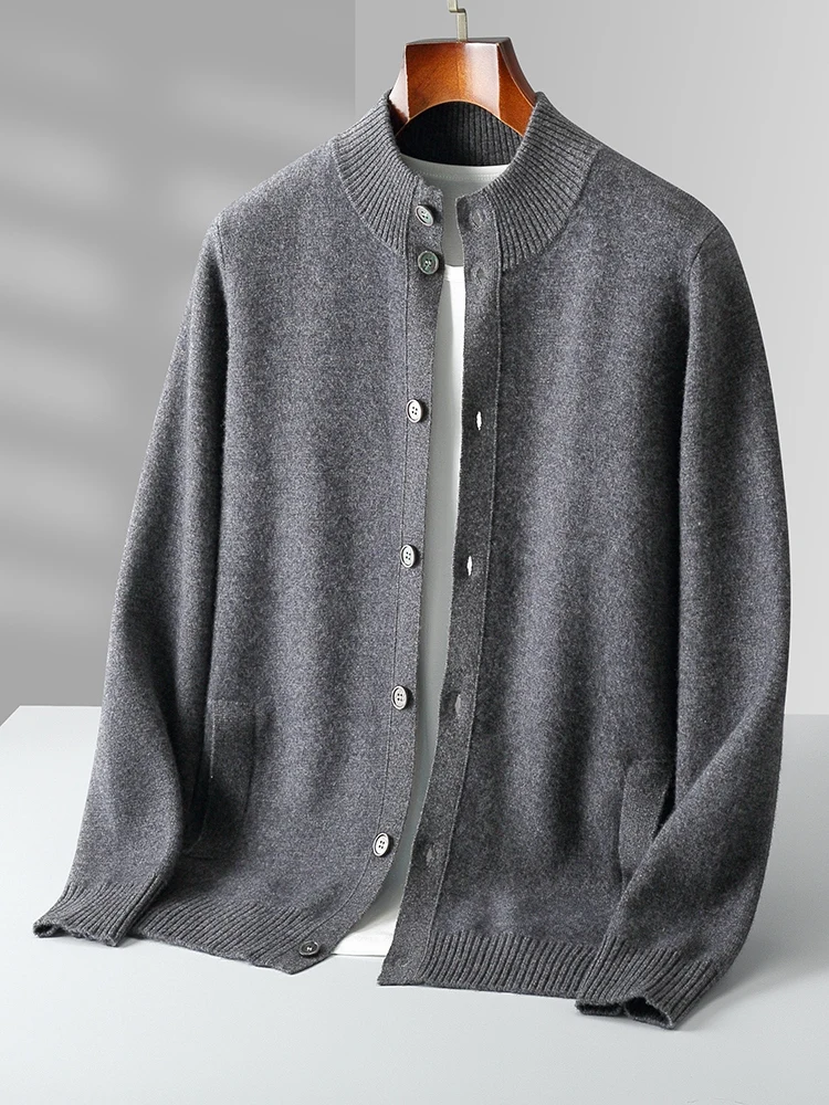 Men's 100% Merino Wool Cardigan Autumn Winter Cashmere Sweater Mock Neck Long Sleeve Thick Wool Knitted Coat Smart Casual Tops
Men's 100% Merino Wool Cardigan Autumn Winter Cashmere Sweater Mock Neck Long Sleeve Thick Wool Knitted Coat Smart Casual Tops