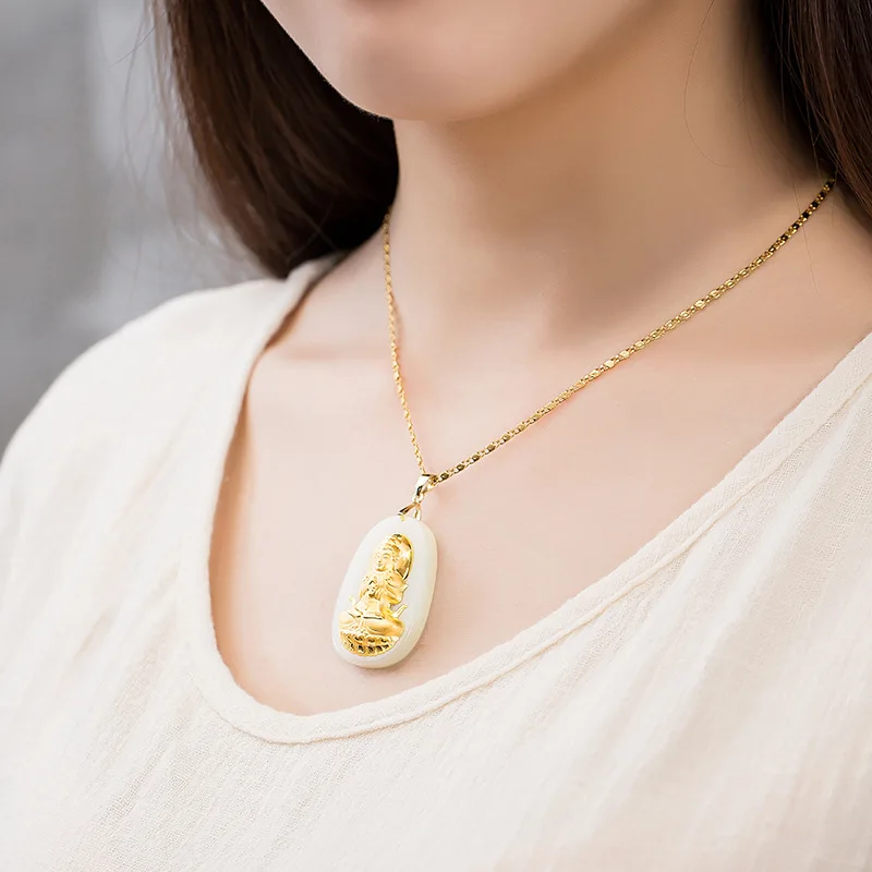 Natural Hetian Jade Chinese Zodiac Buddha Gold Inlaid Jade Guardian Pendant Necklace for Women and Men Gifts
Natural Hetian Jade Chinese Zodiac Buddha Gold Inlaid Jade Guardian Pendant Necklace for Women and Men Gifts