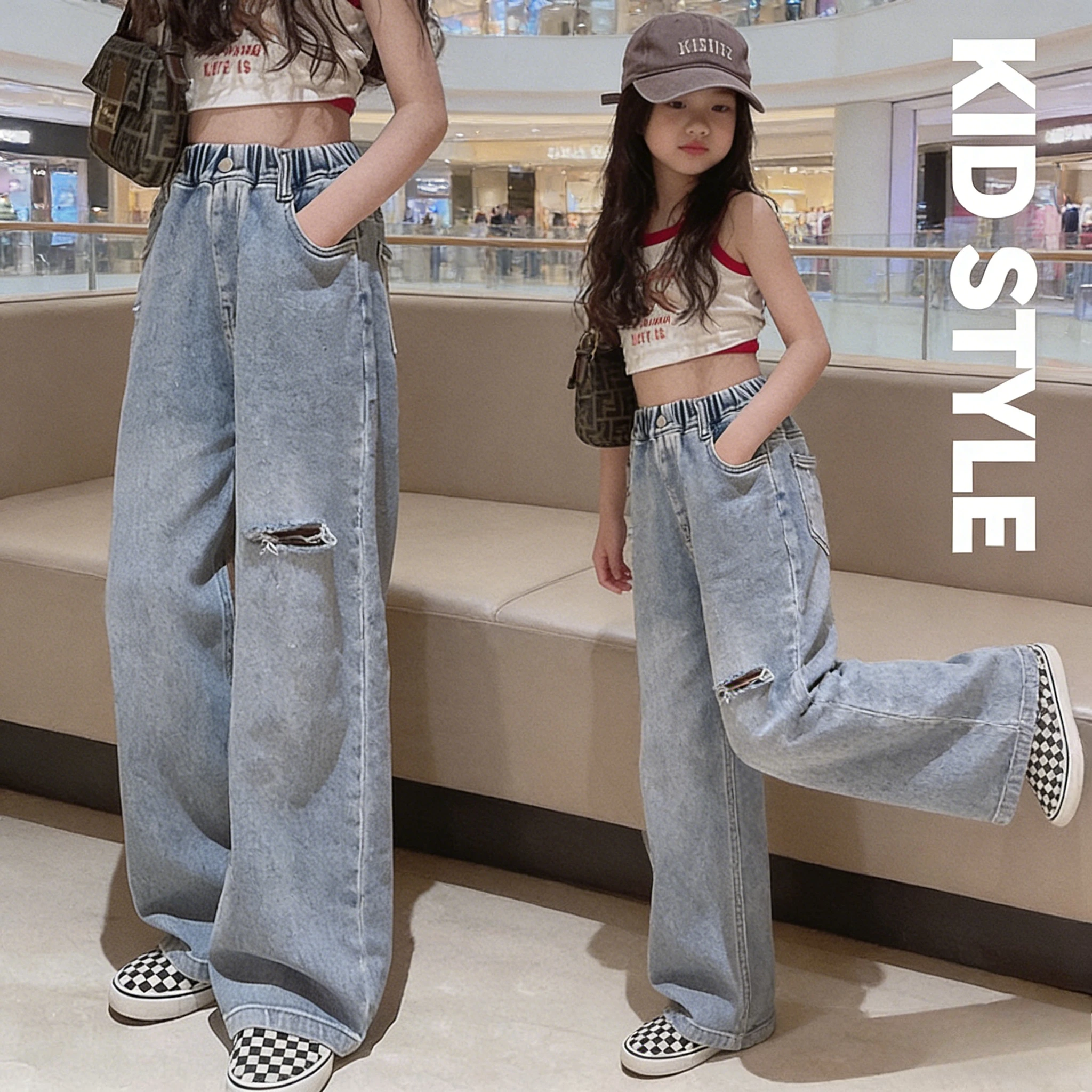 2026 Spring Girls Jeans Ripped Wide Leg High Waist Loose Straight Trousers for Teenagers
2026 Spring Girls Jeans Ripped Wide Leg High Waist Loose Straight Trousers for Teenagers