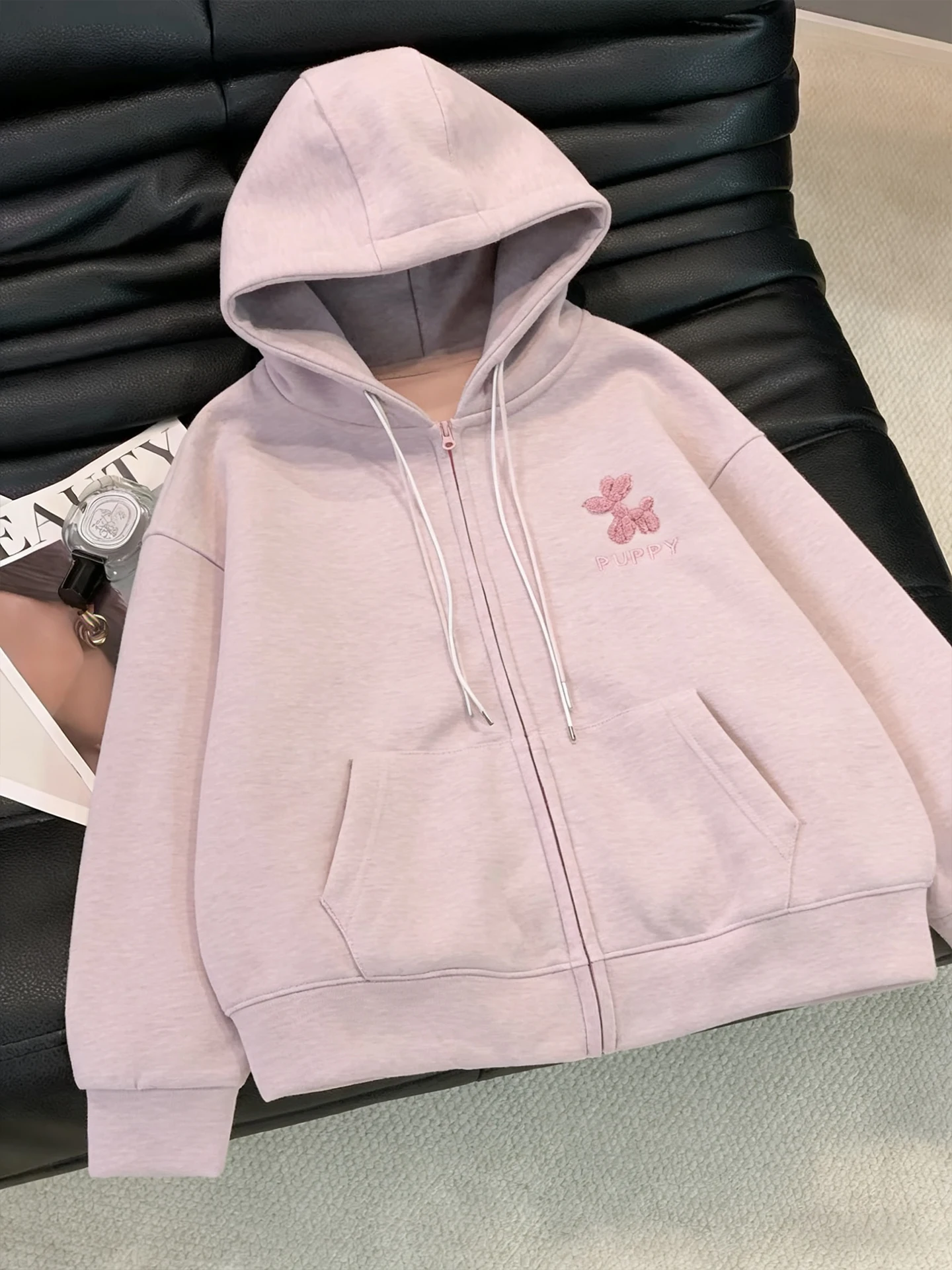 Sweet Pink Hooded Sweatirt Loose Women's Spring Autumn Korean Design Slimming Versatile Top Long Sve Zipper Closure
Sweet Pink Hooded Sweatirt Loose Women's Spring Autumn Korean Design Slimming Versatile Top Long Sve Zipper Closure