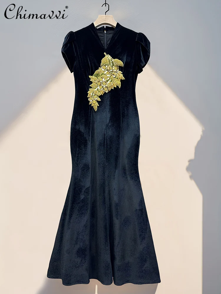 High-end Dress Dress High-end Fashion Golden Velvet Heavy Beaded Sequined Patch Embroidery Elegant Long Banquet Women's Dress
High-end Dress Dress High-end Fashion Golden Velvet Heavy Beaded Sequined Patch Embroidery Elegant Long Banquet Women's Dress