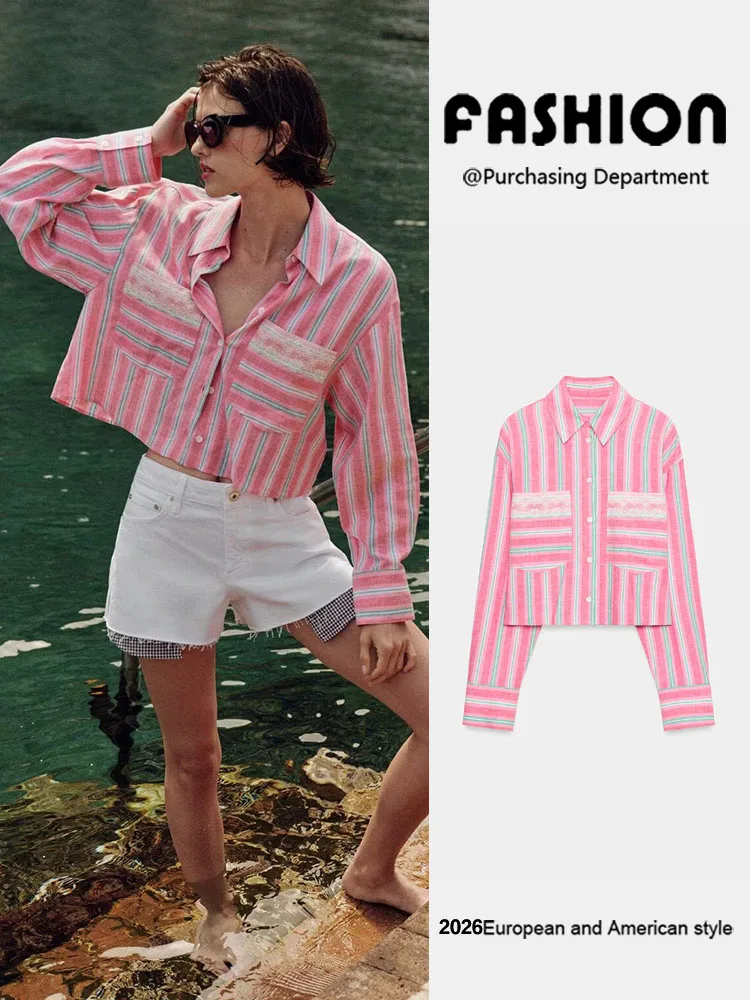 Spring New Arrival Women's Long Sleeve Collared Lace Detail Striped Short Shirt European Style Regular Length Fabric Blend
Spring New Arrival Women's Long Sleeve Collared Lace Detail Striped Short Shirt European Style Regular Length Fabric Blend