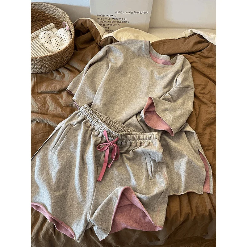Pink and Gray Contrasting Color T-shirt Pajamas Women's Sweet Girl Short-sleeved Shorts Loungewear Suit
Pink and Gray Contrasting Color T-shirt Pajamas Women's Sweet Girl Short-sleeved Shorts Loungewear Suit