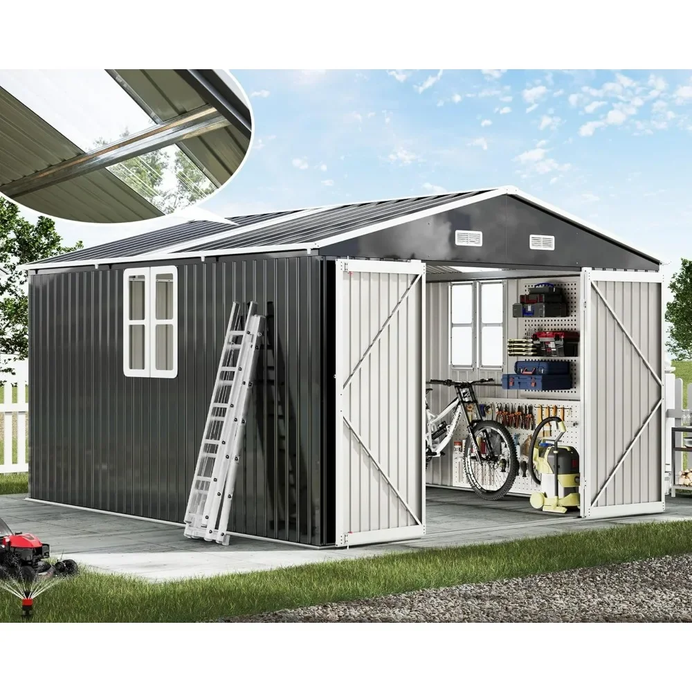 10x12x7 FT Galvanized Steel Storage Shed with 2 4-Pane Windows Hinged Double Doors, Outdoor Shed for Backyard, Garden, Patio
10x12x7 FT Galvanized Steel Storage Shed with 2 4-Pane Windows Hinged Double Doors, Outdoor Shed for Backyard, Garden, Patio
