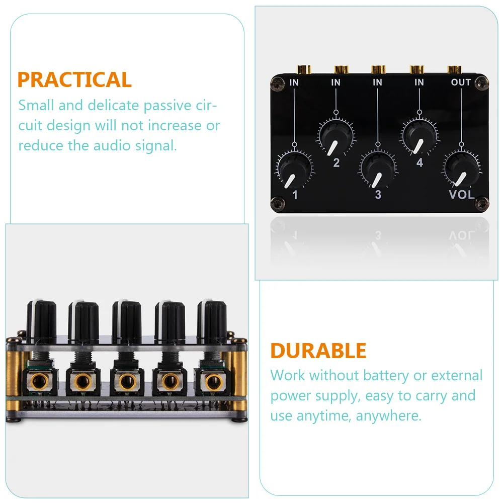 4-Channel Portable Audio Mixer Stereo Line Hub Compact Passive Design No Power Required 4 Independent Inputs Main Output Knob
4-Channel Portable Audio Mixer Stereo Line Hub Compact Passive Design No Power Required 4 Independent Inputs Main Output Knob