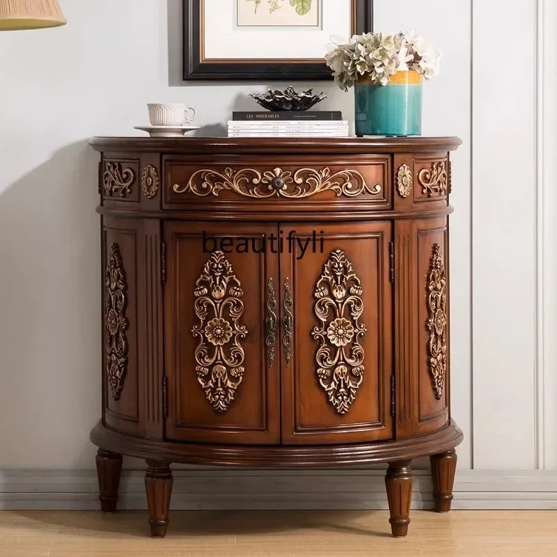03.European-style entrance cabinet Solid wood American-style rural semi-circular locker decorated retro entrance table
03.European-style entrance cabinet Solid wood American-style rural semi-circular locker decorated retro entrance table