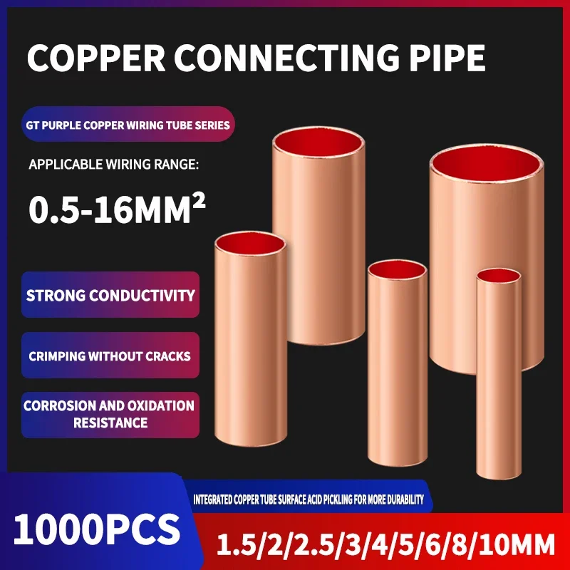 1000PC Crimp Terminal Connectors φ1.5-10mm GT Copper Connecting Pipe Wire Connection Cold Crimping Terminals
1000PC Crimp Terminal Connectors φ1.5-10mm GT Copper Connecting Pipe Wire Connection Cold Crimping Terminals