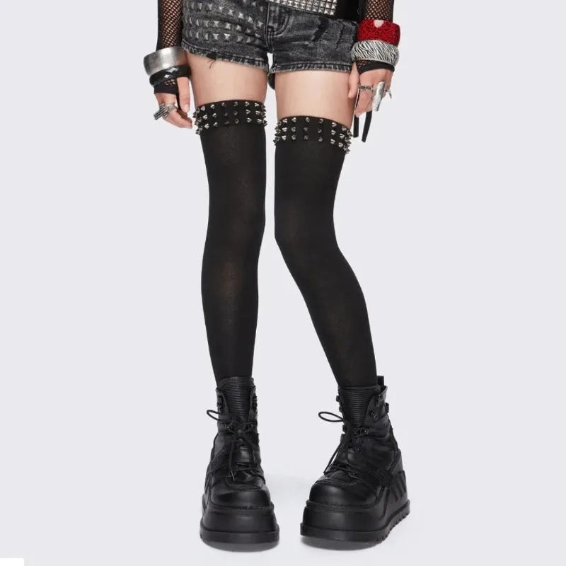 Fashionable Punk Elastic Black Knee High Spike Rivet Decoration Border Subculture Y2K Streetwear Knee High Socks Long Tube Socks
Fashionable Punk Elastic Black Knee High Spike Rivet Decoration Border Subculture Y2K Streetwear Knee High Socks Long Tube Socks