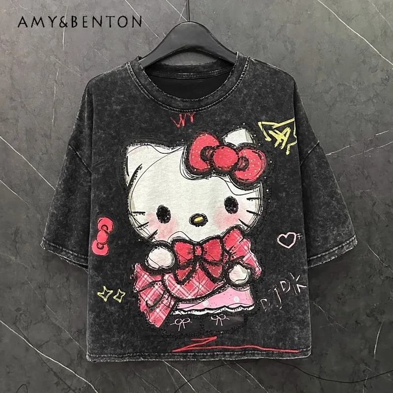 Summer New Sweet Cute Age-reducing Cartoon Short-sleeved T-shirt Women's Loose Casual Versatile Top Pullover Black Grey T Shirts
Summer New Sweet Cute Age-reducing Cartoon Short-sleeved T-shirt Women's Loose Casual Versatile Top Pullover Black Grey T Shirts