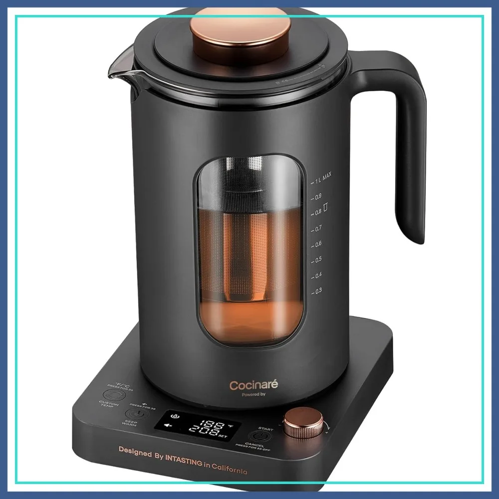 Electric Tea Kettle with Infuser, ±1℉ Temp Control, BPA-Free Glass, 1200W Fast Heating, 1L Dark Gray
Electric Tea Kettle with Infuser, ±1℉ Temp Control, BPA-Free Glass, 1200W Fast Heating, 1L Dark Gray