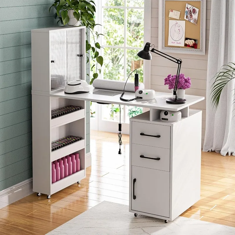 Manicure Table Nail Desk for Nail Tech w/Glass Door Storage Cabinets & Wrist Rest, Beauty Salon Nail (White)
Manicure Table Nail Desk for Nail Tech w/Glass Door Storage Cabinets & Wrist Rest, Beauty Salon Nail (White)