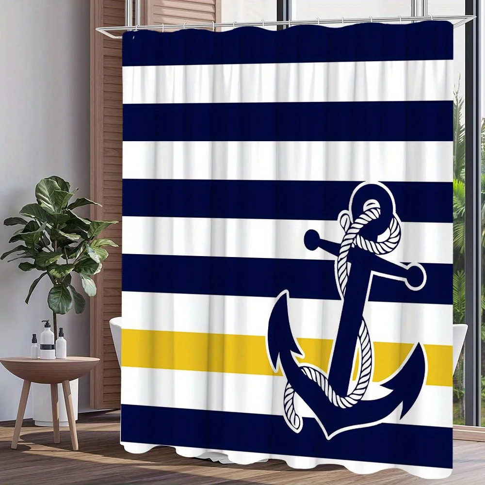Nautical Shower Curtain 180x180cm – Navy Stripes with Anchor & Yellow Accent, Maritime Bathroom Decor, 12 Hooks
Nautical Shower Curtain 180x180cm – Navy Stripes with Anchor & Yellow Accent, Maritime Bathroom Decor, 12 Hooks