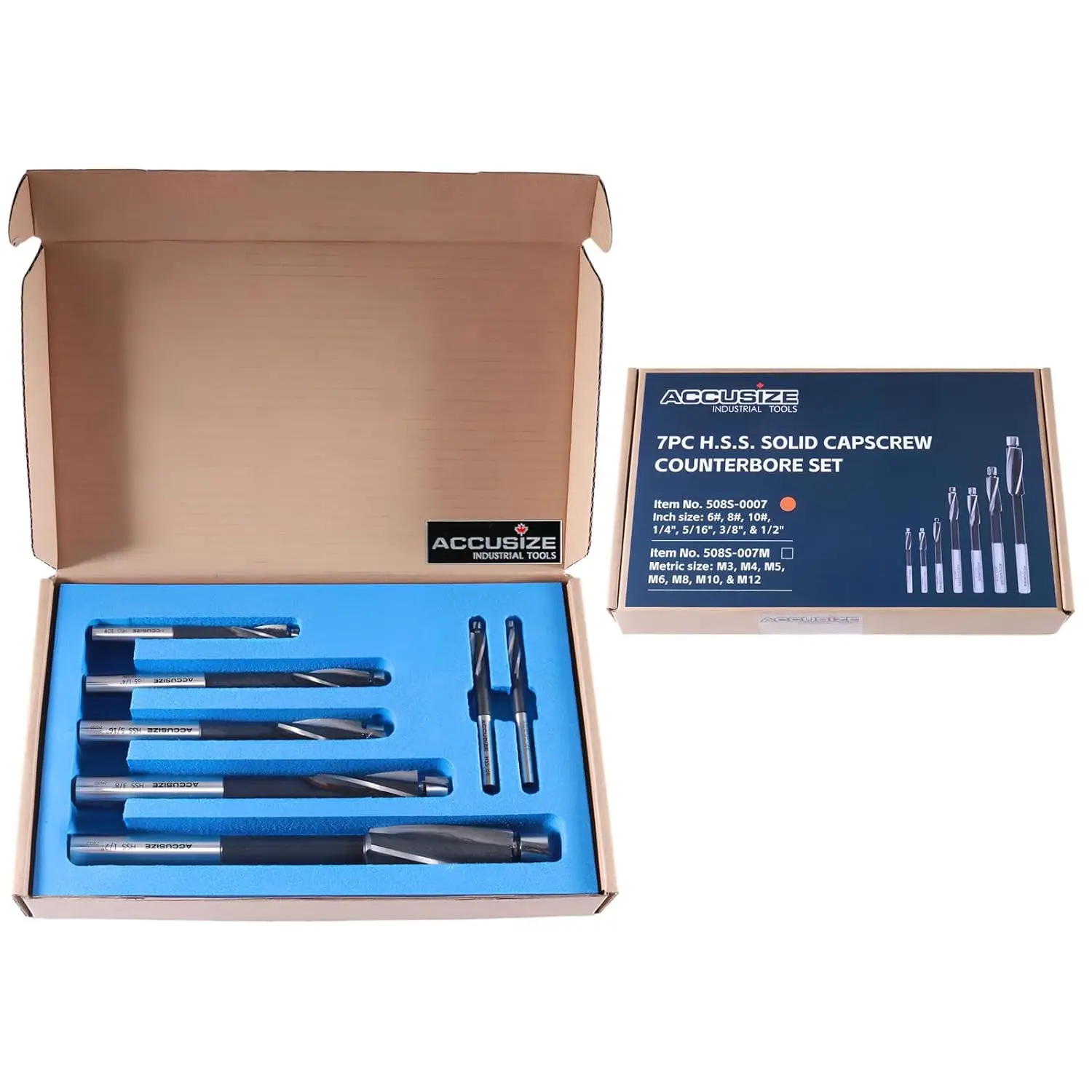 7 Pc HSS Cap Screw Counterbore Set, 3 Flute, Straight Shank, Inch Sizes #6 to 1/2"
7 Pc HSS Cap Screw Counterbore Set, 3 Flute, Straight Shank, Inch Sizes #6 to 1/2"