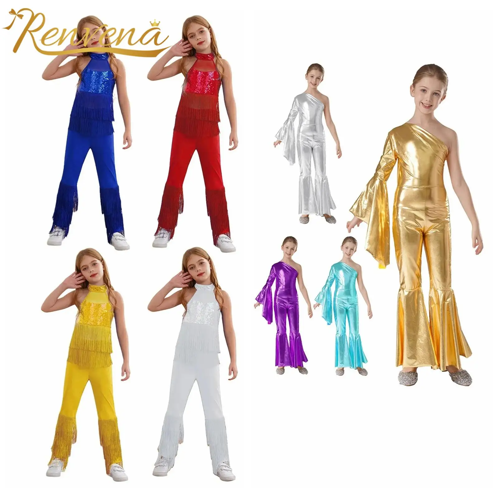 Kids Girls Metallic Dance Jumpsuit Theme Party 70s Hippie Costume One Shoulder Shiny Bell-Bottom Fashion Children's Bodysuit
Kids Girls Metallic Dance Jumpsuit Theme Party 70s Hippie Costume One Shoulder Shiny Bell-Bottom Fashion Children's Bodysuit