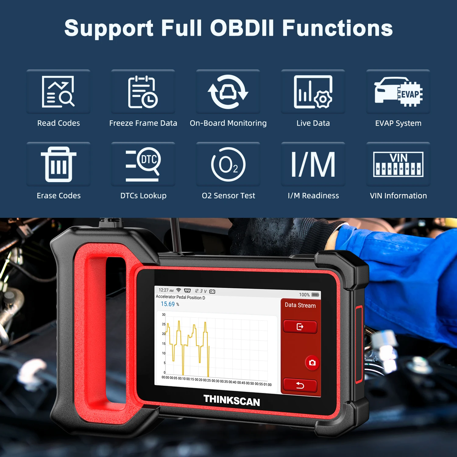 OBD2 Scanner Car Code Reader 7 System Diagnostics Lifetime Free 5 Free Resets ABS SRS TCM BCM AC IC WiFi Bluetooth Auto VIN
OBD2 Scanner Car Code Reader 7 System Diagnostics Lifetime Free 5 Free Resets ABS SRS TCM BCM AC IC WiFi Bluetooth Auto VIN