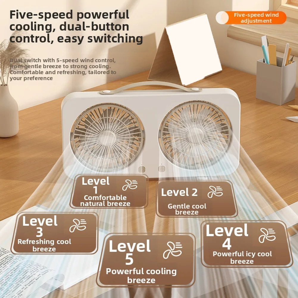 USB Dual Head Desktop Circulating Fan with 5 Speeds Quiet 36-45dB for Office Home Wall Mounted or Vertical Use
USB Dual Head Desktop Circulating Fan with 5 Speeds Quiet 36-45dB for Office Home Wall Mounted or Vertical Use