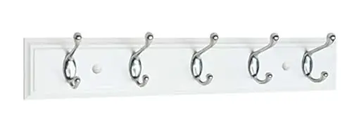 White 27-Inch Wall-Mount Hook Strip With Five Chrome-Coated Hooks On Smooth White Panel
White 27-Inch Wall-Mount Hook Strip With Five Chrome-Coated Hooks On Smooth White Panel