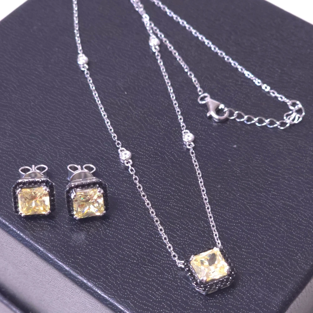 KQDANCE Solid 925 Sterling Silver With 7*7mm Square Yellow High Carbon Diamond Stud Earrings Necklaces Black Zircon Jewelry Sets
KQDANCE Solid 925 Sterling Silver With 7*7mm Square Yellow High Carbon Diamond Stud Earrings Necklaces Black Zircon Jewelry Sets